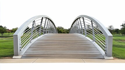 Modern pedestrian bridge, park, walkway, greenery, isolated background, design element