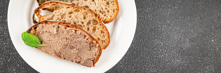 Pate meat porc tasty fresh gourmet food background on the table rustic food top view copy space