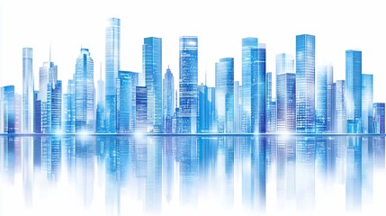 Fototapeta premium Cityscape, reflection, urban, skyline, modern, buildings, water, background, design, illustration