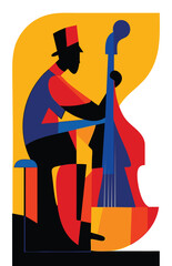 Abstract Jazz Musician Playing Double Bass – Modern Geometric Art