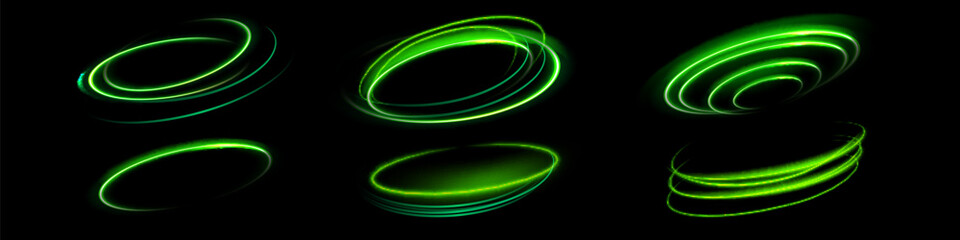 Light green twirl. Curve light effect of green line. Luminous green circle portal. Vector