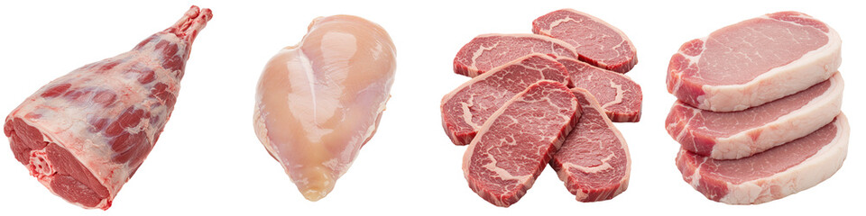 Obraz premium Raw cuts of lamb, chicken, beef and pork.
