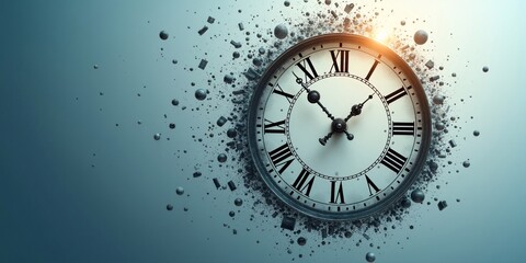 A Clock Dissolving into Abstract Elements, symbolizing the fleeting nature of time, productivity, and the passage of life.
