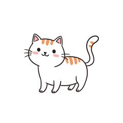 Fototapeta premium Cute cartoon cat standing playfully on a white background 