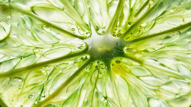 Vivid lime slice closeup: textured citrus surface transformation in fresh green hue