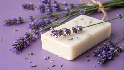 lavender handmade soap with lavender flowers 