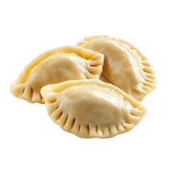 side shot of pierogi on plate from low view

