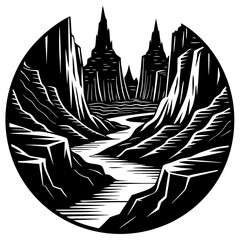 Mystic Canyon Silhouette Black Vector