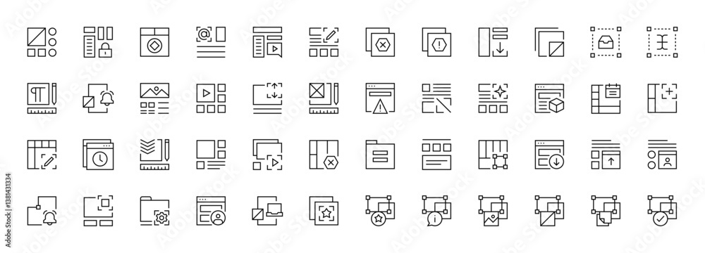 Poster layout icon set. interface outline icons collection. user interface, essential, interface components