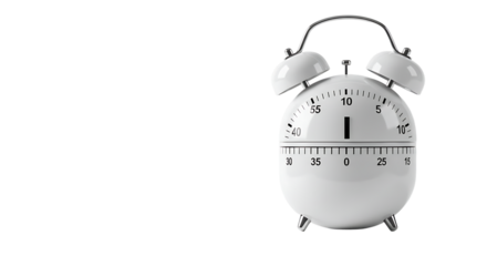 Ringing White Alarm Clock Showing Time Passing in a Minimalist Style