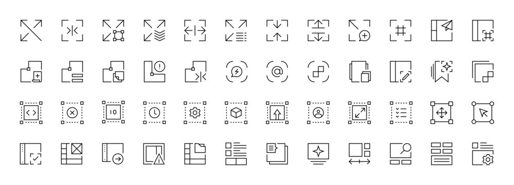 Icons. Essential and interface, UI/UX basic outline icons collection. User interface, essential, interface components and more. Editable stroke. Pixel perfect.