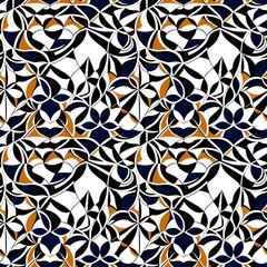 A blue and orange geometric pattern on a white background.