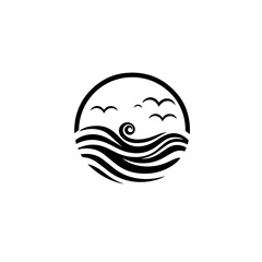 Luxury gold line logo design with simple and modern shape of sea water wave in a circle