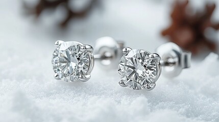 A minimalist composition featuring classic diamond earrings,