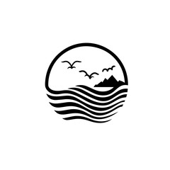 Luxury gold line logo design with simple and modern shape of sea water wave in a circle