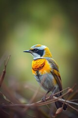 Yellow Throated Bird Perching on Branch in Natural Habitat