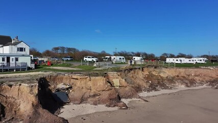 Aerial Video of Coastal Erosion East Yorkshire UK.