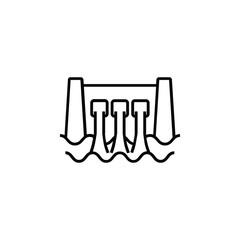 Dam icon, symbolizing water control, power generation, and environmental infrastructure.
