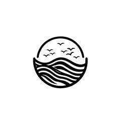 Luxury gold line logo design with simple and modern shape of sea water wave in a circle