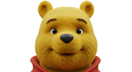 Smiling Teddy Bear Face Close-up with Furry Texture and Red Clothing