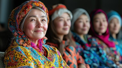 Fototapeta premium Portrait of an Elderly Woman in Vibrant Traditional Clothing