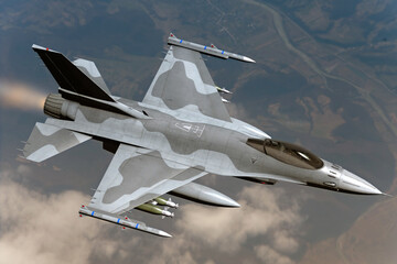 Combat aviation in action - a modern fourth-generation fighter jet performs a combat mission in the...