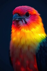 Fototapeta premium Colorful Bird Portrait with Vibrant Plumage and Intense Gaze Against Dark Background