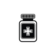 Icon of a medicine bottle, representing health, care, and pharmaceutical products.