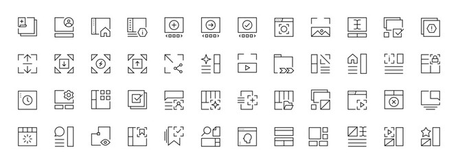Interface, UI/UX basic outline icons collection. User interface, essential, layout, browser, web, folder, generate and more. Editable stroke. Pixel perfect.