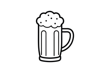 Line art drawing of a beer mug filled with frothy foam.eps