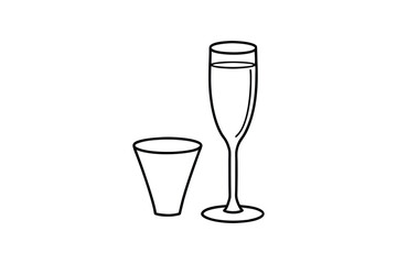 Line art drawing of a champagne flute with a thin stem and a tall narrow bowl.eps