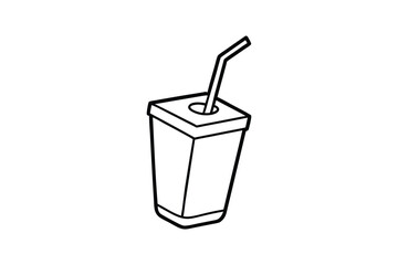Line art drawing of a disposable drink pouch with a straw poking out.eps