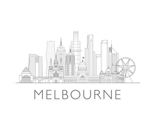 Fototapeta premium Melbourne, Australia, cityscape illustration skyline drawing
