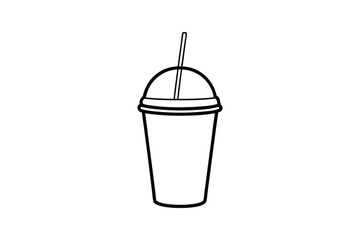 Line art drawing of a smoothie cup with a domed lid and a straw.eps