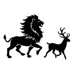 Silhouette vector illustration of a lion hunting