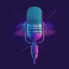 Podcasts station. Template emblem with retro microphone. Design element for logo