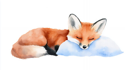 Obraz premium peaceful fox sleeping soft pillow, showcasing its beautiful orange fur and relaxed expression. This serene scene captures essence of tranquility