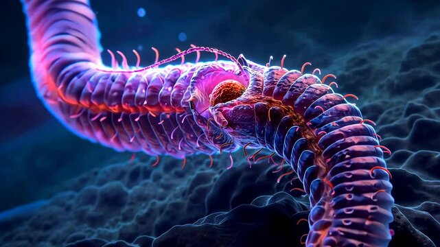 Microscopic image of nematode worm anatomy, showcasing microscopic zoology and biological diversity