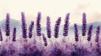 A delicate border of vibrant watercolor lavender flowers, rendered with AI precision, gracefully extends onto a transparent backdrop, creating a soft and ethereal visual. 