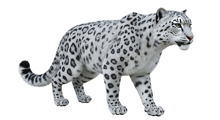 Fototapeta premium Snow Leopard Walking on White Background Animal Conservation Theme