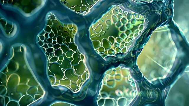 Microscopic view of plant stomata cells, revealing photosynthetic processes and botanical anatomy