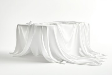 White tablecloth draped over a dining table isolated on white background