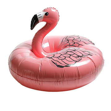A summer floatie toy in the shape of a flamingo isolated on white background