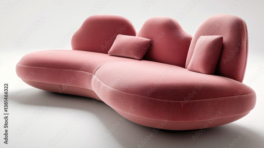 Poster a beautifully crafted pink sofa with a unique, curvy design takes center stage in a minimalist room.