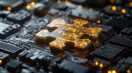 Glowing Puzzle Piece Circuit Board Technology Concept