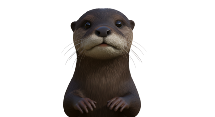 Close Up of Curious Otter Looking at Camera on White Background