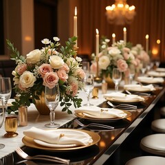Fototapeta premium High-End Bridal Table Design - Sculptural Floral Installation with Crystal Stemware