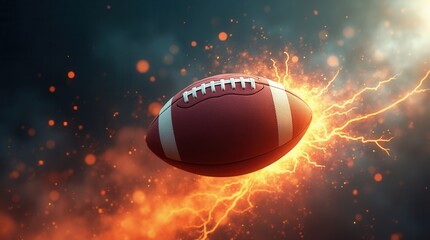 Energetic American Football with Lightning Effects in Dark Background