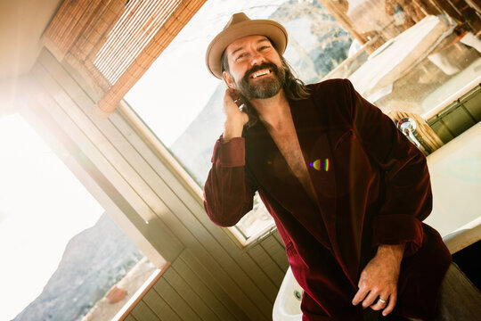 Man smiling on the porch
