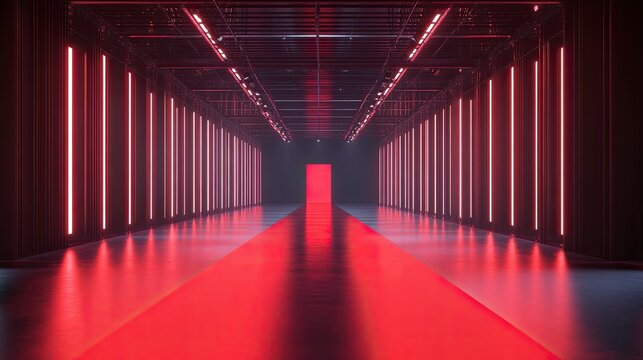 A fashion red runway with empty scenes